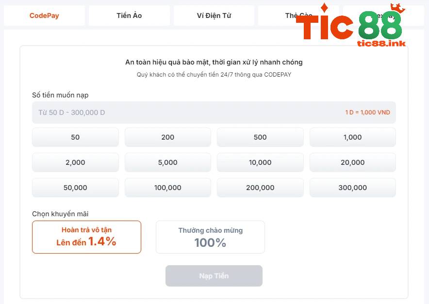 Bước 1: Đăng nhập và chọn mục Nạp Tiền - Codepay