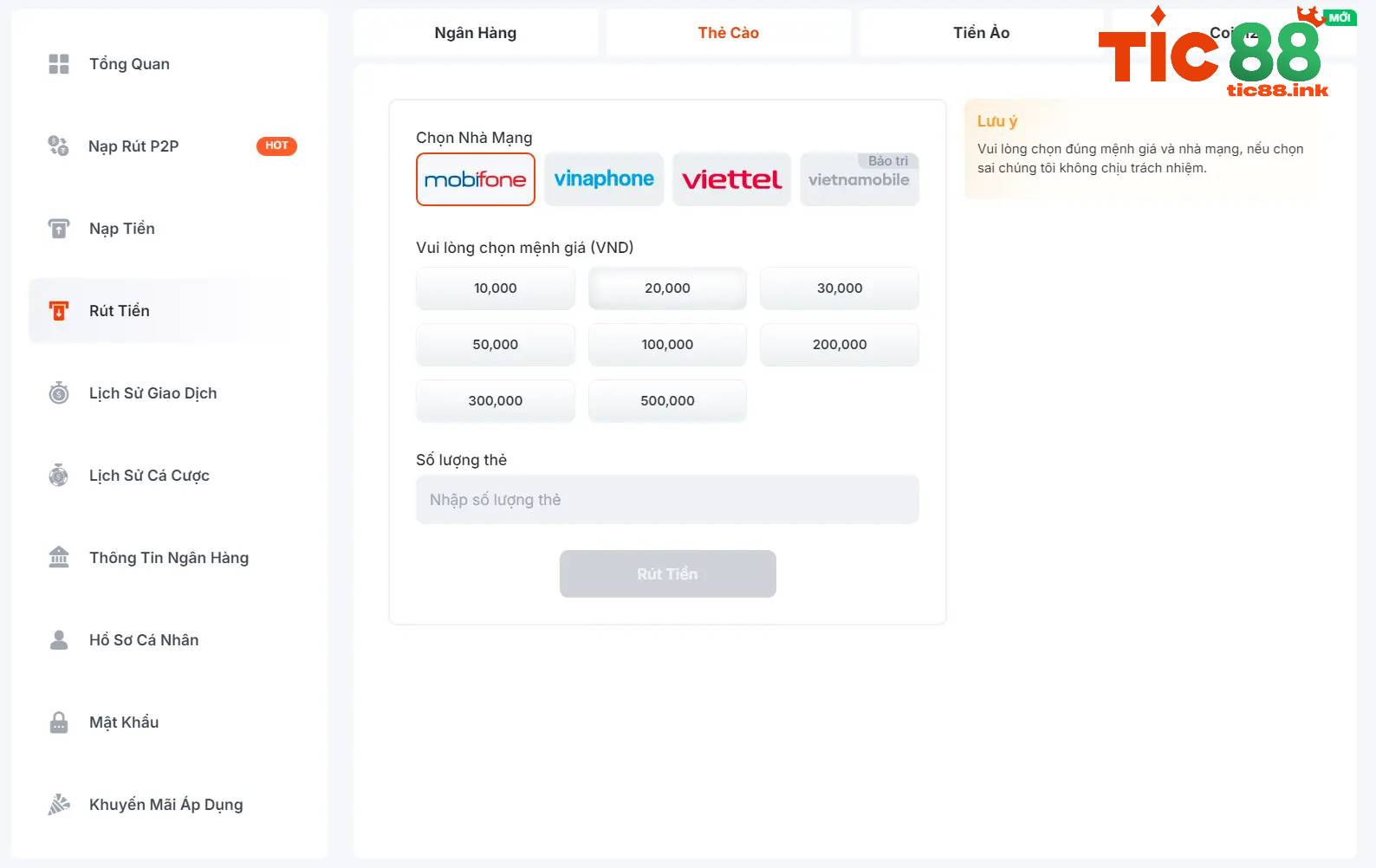 Rút tiền qua thẻ cào – các bước thực hiện đơn giản