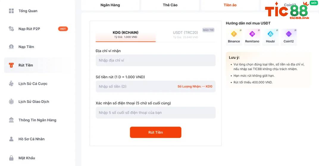 Rút tiền qua tiền ảo